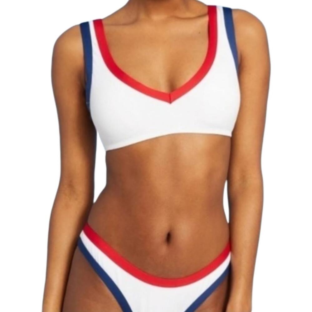 Sea Angel Womens Blocked Trim Ribbed Red White and Blue Bikini Size Medium